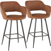 Margarite 25" Counter Stool in Brown Leatherette & Black Metal (Set of 2)